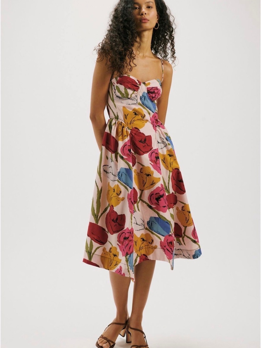 Free People Cherished Printed Floral Midi Dress with Blooms